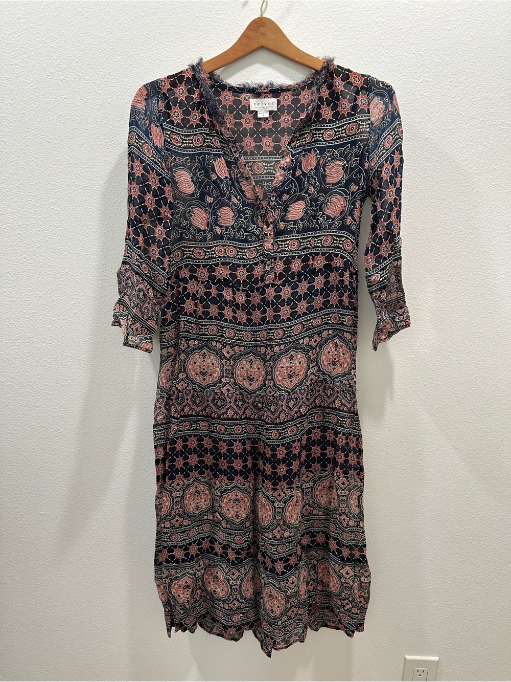 Velvet Zendaya Navy Dusty Rose Boho Floral Paisley Tunic bohemian sheer - Picture 4 of 4